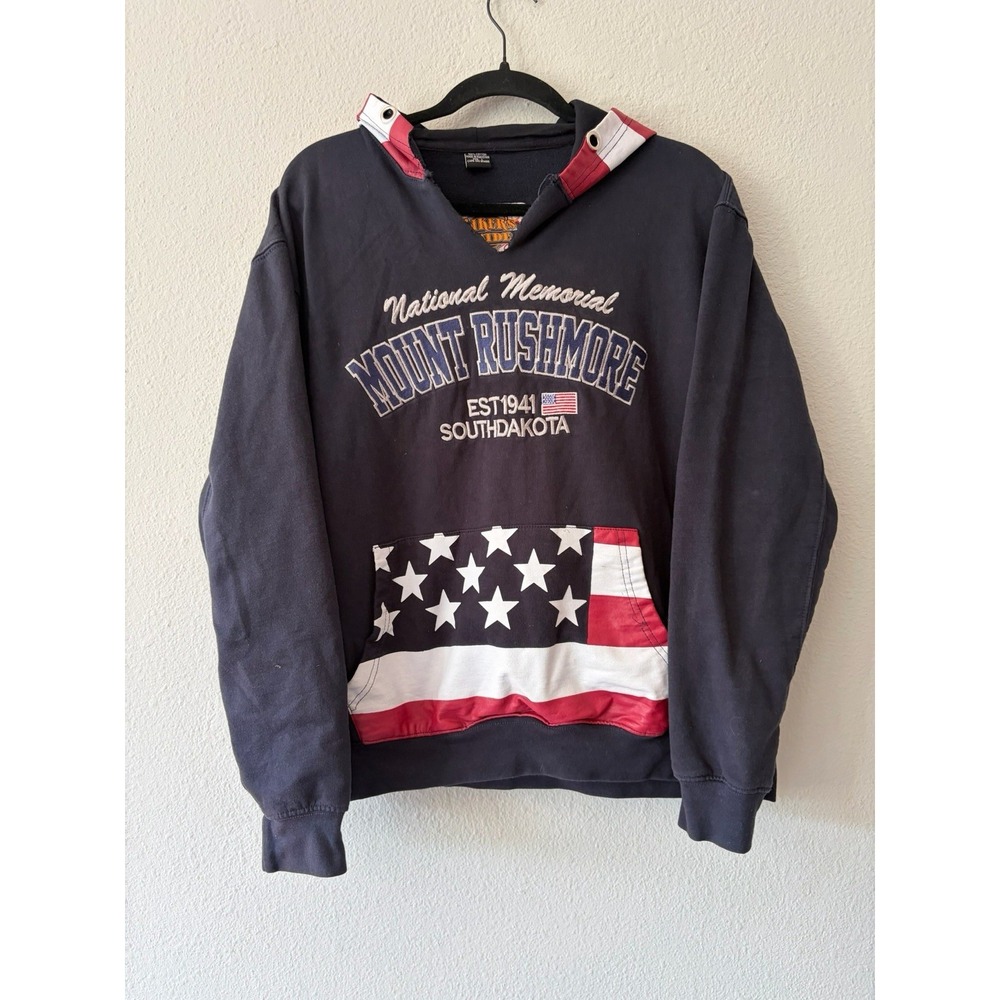 Bikers Pride Mount Rushmore Navy Blue Hoodie Patriotic Size Large